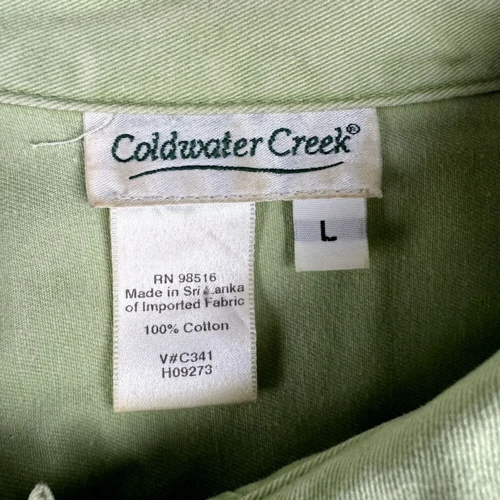 Coldwater Creek Jacket Women's Large Green Long Sleeve Button Up Cotton Collared